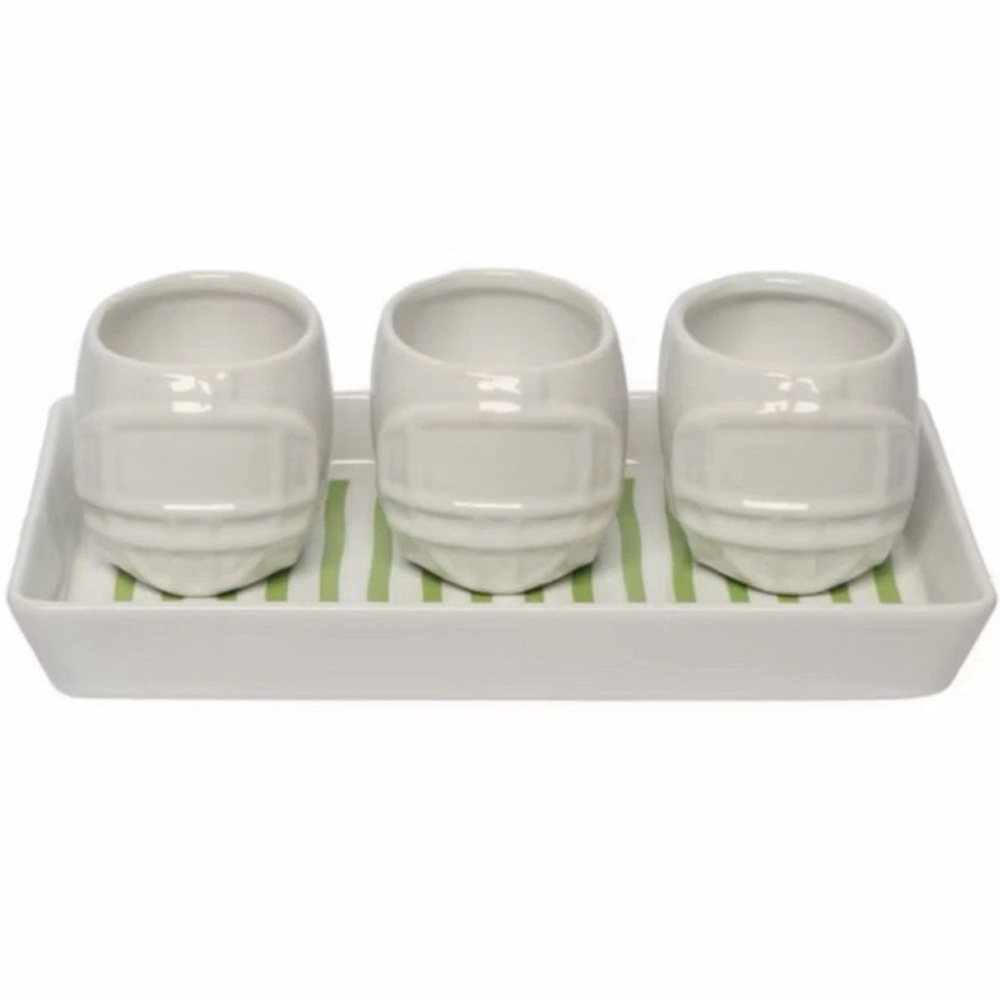 New! Crofton White Ceramic Trio Helmet Bowls with Rectangular Football Tray